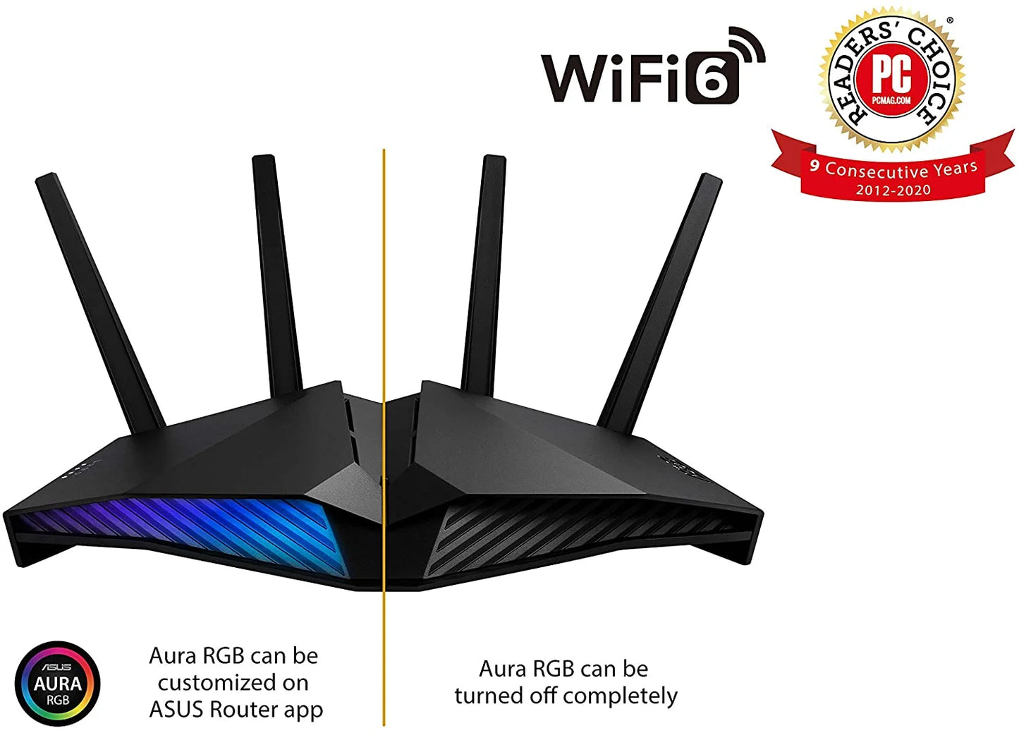 RT-AX82U AX5400 Dual-Band Wifi 6 Gaming Router, Game Acceleration, Mesh Wifi Support, Lifetime Free Internet Security, Dedicated Gaming Port, Mobile Game Boost, MU-MIMO, Aura RGB