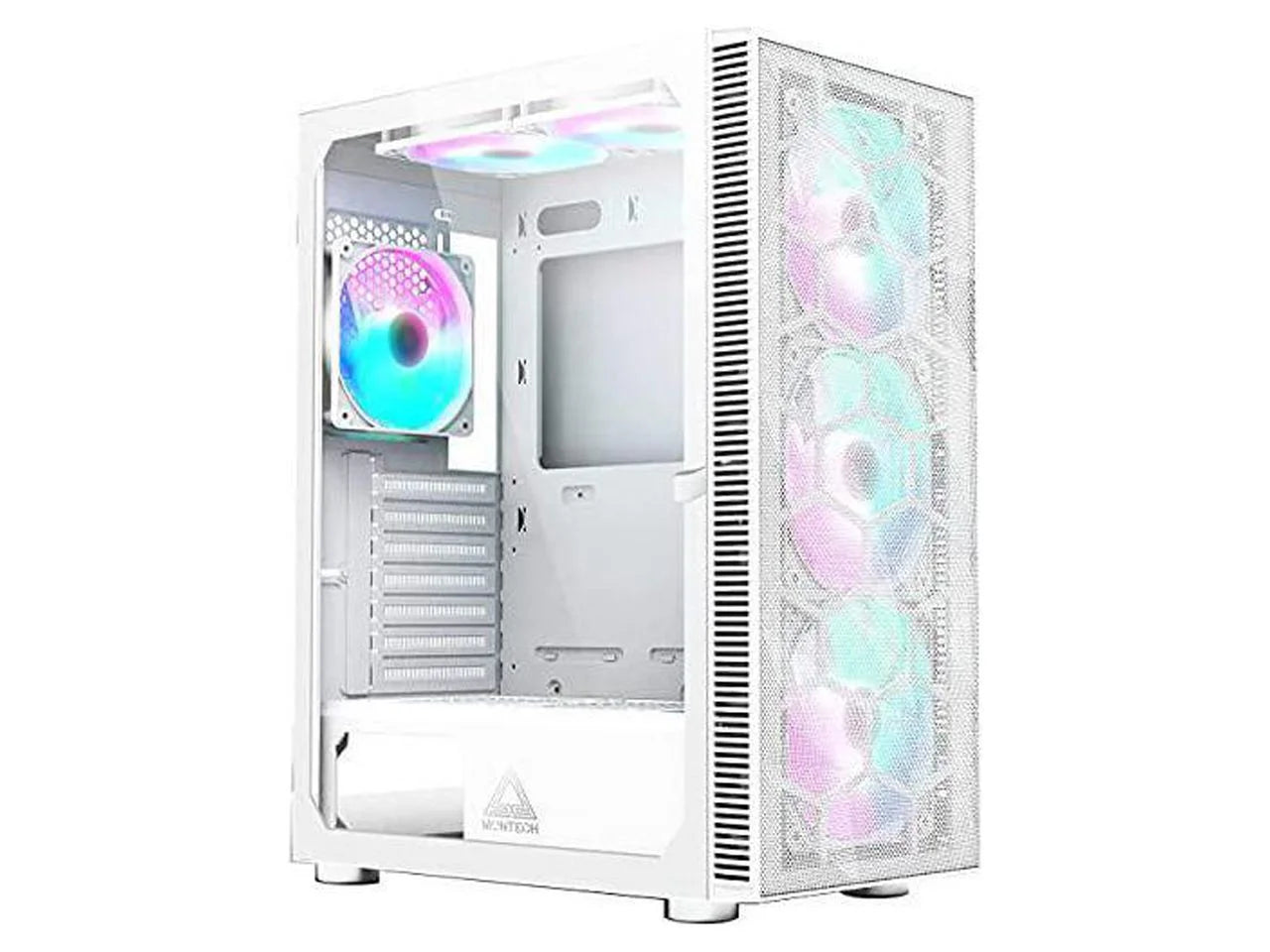 X3 Mesh 6Pcs, 3 X 140Mm& 3 X 120Mm Fixed RGB Lighting Fans (Pre-Installed) ATX Mid-Tower PC Gaming Case, USB3.0, Door Open Tempered Glass Side Panel, High Airflow, White