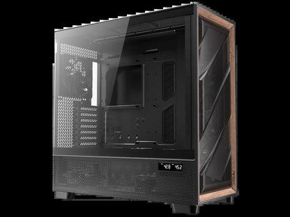 Flux Pro, 6 X PWM Fans Included, High-Airflow Front Panel with Walnut Wood, Ishift PSU 90° Mount, USB3.0 X 2, Type-C, 420Mm Radiator Support, Temp. Display, Full-Tower E-ATX PC Case
