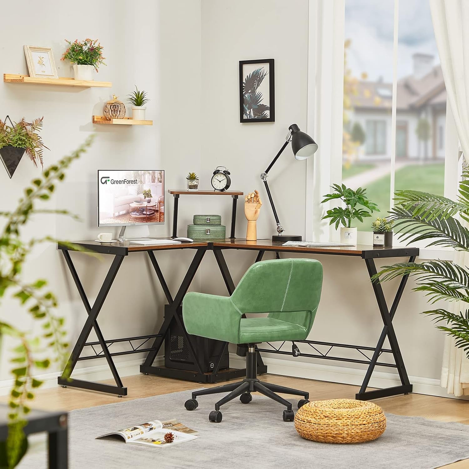 L Shaped Computer Desk Reversible Corner Computer Desk 58 Inch with Large Monitor Stand and CPU Stand, Home Office Study Writing Desk Workstation, Space Saving, Rustic Brown