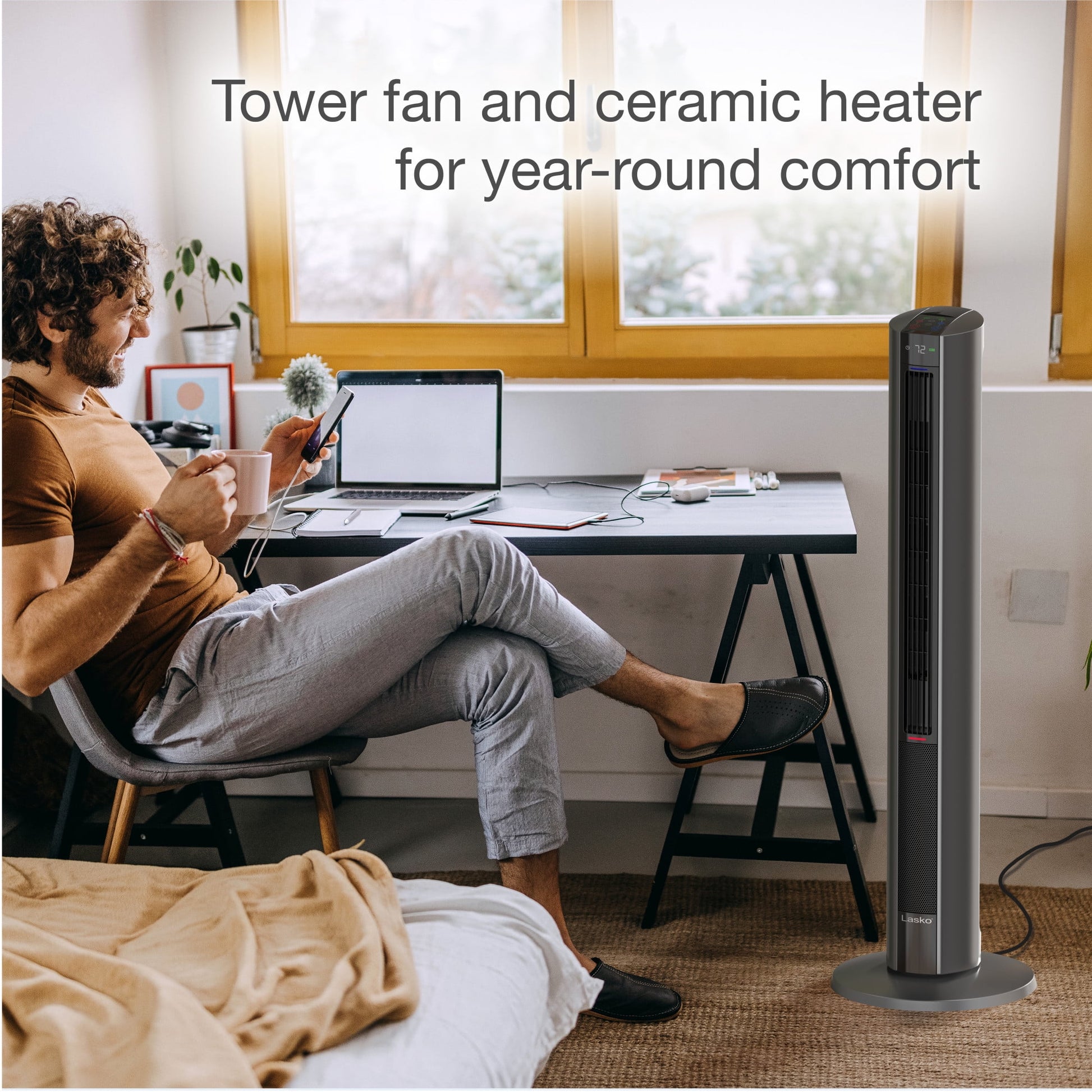 42" 1500W All Season Tower Fan and Space Heater with Timer and Remote, Gray, FH515, New