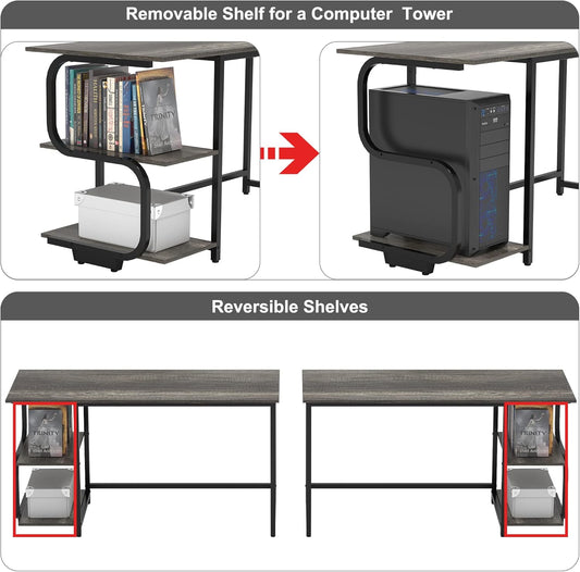 Reversible Computer Desk for Small Spaces with Shelves,Gaming Desk Office Desk for Home Office (55In, Black Oak)