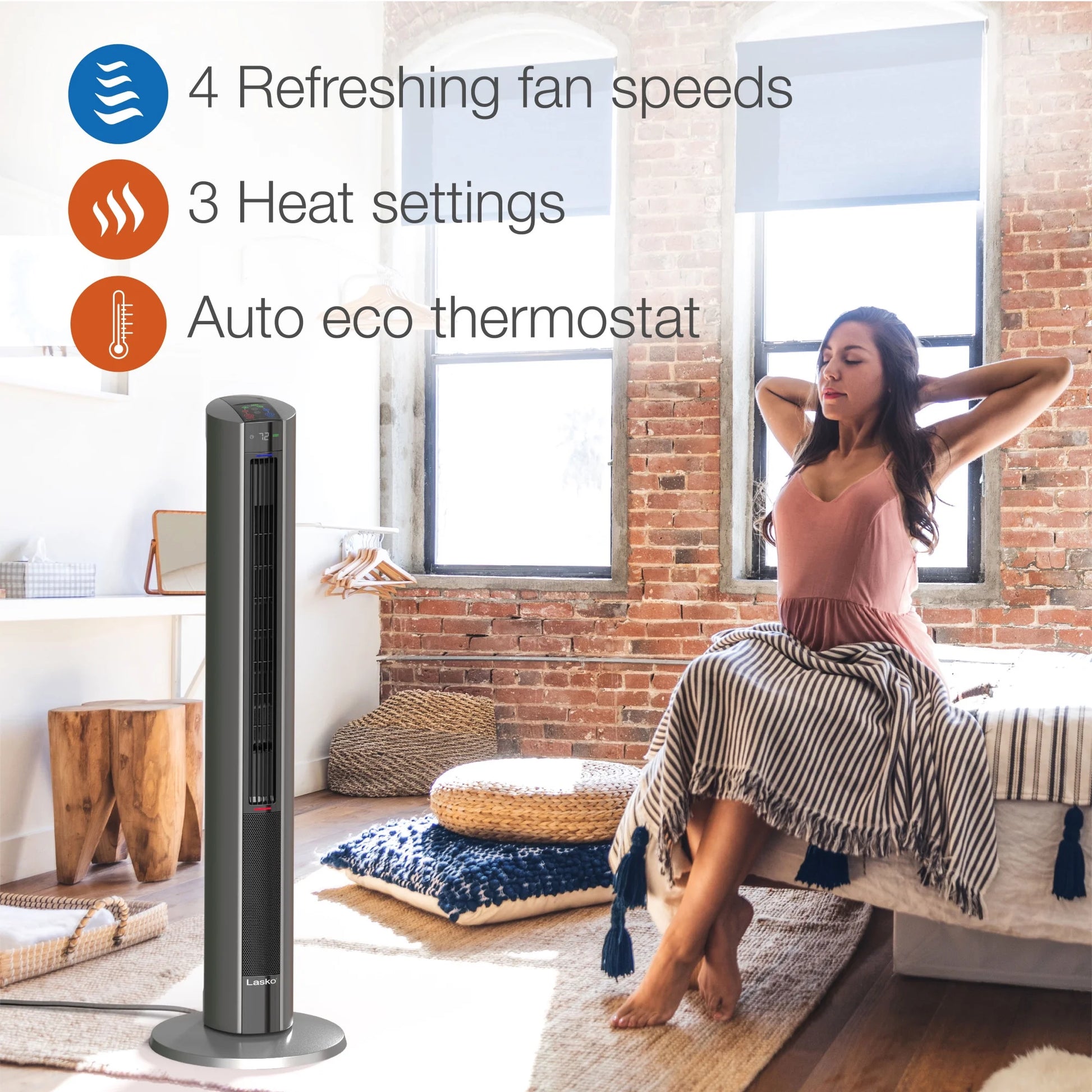 42" 1500W All Season Tower Fan and Space Heater with Timer and Remote, Gray, FH515, New