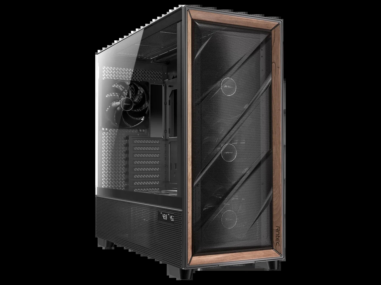 Flux Pro, 6 X PWM Fans Included, High-Airflow Front Panel with Walnut Wood, Ishift PSU 90° Mount, USB3.0 X 2, Type-C, 420Mm Radiator Support, Temp. Display, Full-Tower E-ATX PC Case