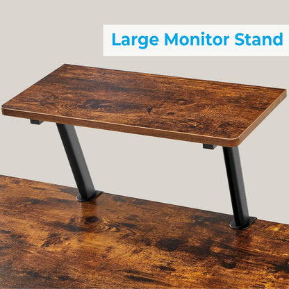 L Shaped Computer Desk Reversible Corner Computer Desk 58 Inch with Large Monitor Stand and CPU Stand, Home Office Study Writing Desk Workstation, Space Saving, Rustic Brown