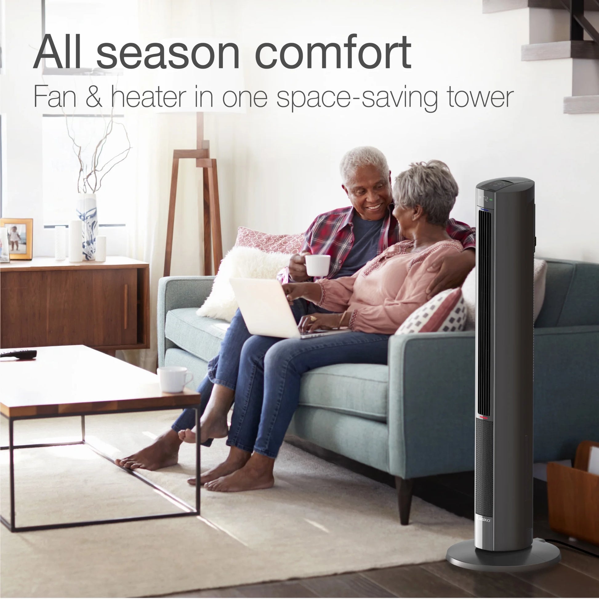 42" 1500W All Season Tower Fan and Space Heater with Timer and Remote, Gray, FH515, New