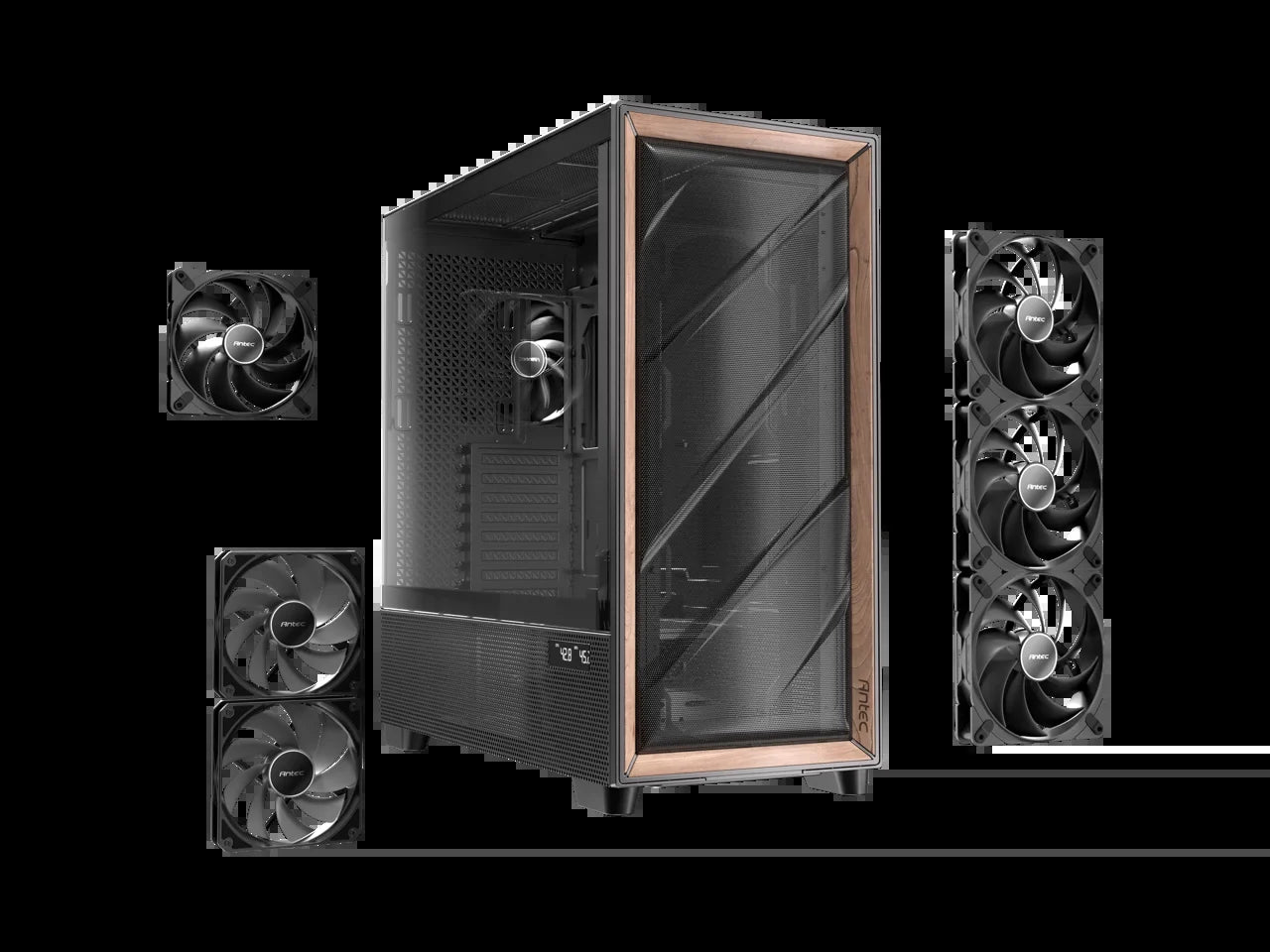 Flux Pro, 6 X PWM Fans Included, High-Airflow Front Panel with Walnut Wood, Ishift PSU 90° Mount, USB3.0 X 2, Type-C, 420Mm Radiator Support, Temp. Display, Full-Tower E-ATX PC Case