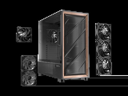 Flux Pro, 6 X PWM Fans Included, High-Airflow Front Panel with Walnut Wood, Ishift PSU 90° Mount, USB3.0 X 2, Type-C, 420Mm Radiator Support, Temp. Display, Full-Tower E-ATX PC Case