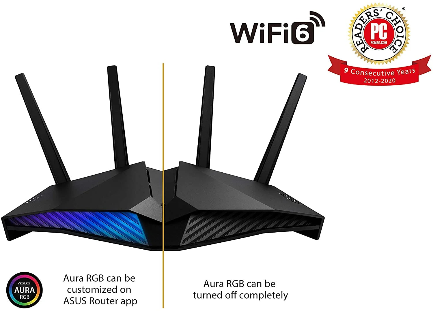 RT-AX82U AX5400 Dual-Band Wifi 6 Gaming Router, Game Acceleration, Mesh Wifi Support, Lifetime Free Internet Security, Dedicated Gaming Port, Mobile Game Boost, MU-MIMO, Aura RGB