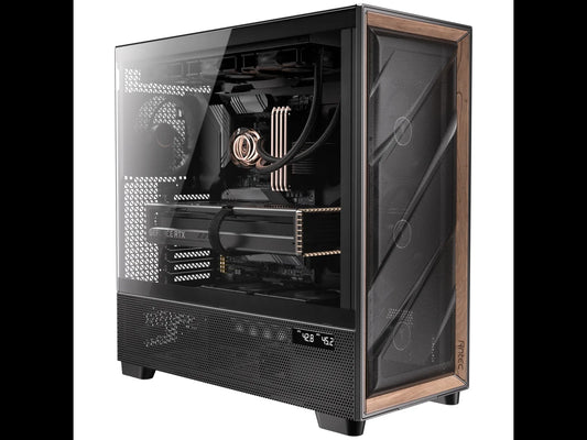 Flux Pro, 6 X PWM Fans Included, High-Airflow Front Panel with Walnut Wood, Ishift PSU 90° Mount, USB3.0 X 2, Type-C, 420Mm Radiator Support, Temp. Display, Full-Tower E-ATX PC Case